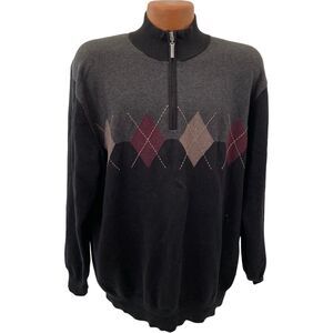 Vintage Roundtree & Yorke Argyle Sweater Mens XL Gray Black Burgundy Diamond